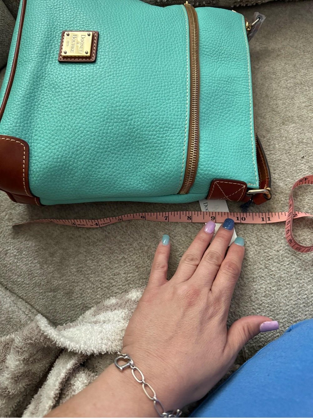 Dooney & Bourke Turquoise Pebble Leather Crossbody with Brown Trim - Picture 10 of 12